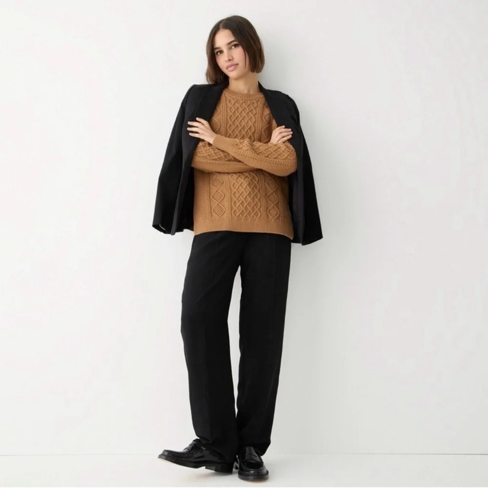 J. CREW Cable Knit‎ Sweater Cotton Fisherman Chunky Tan, Size Small